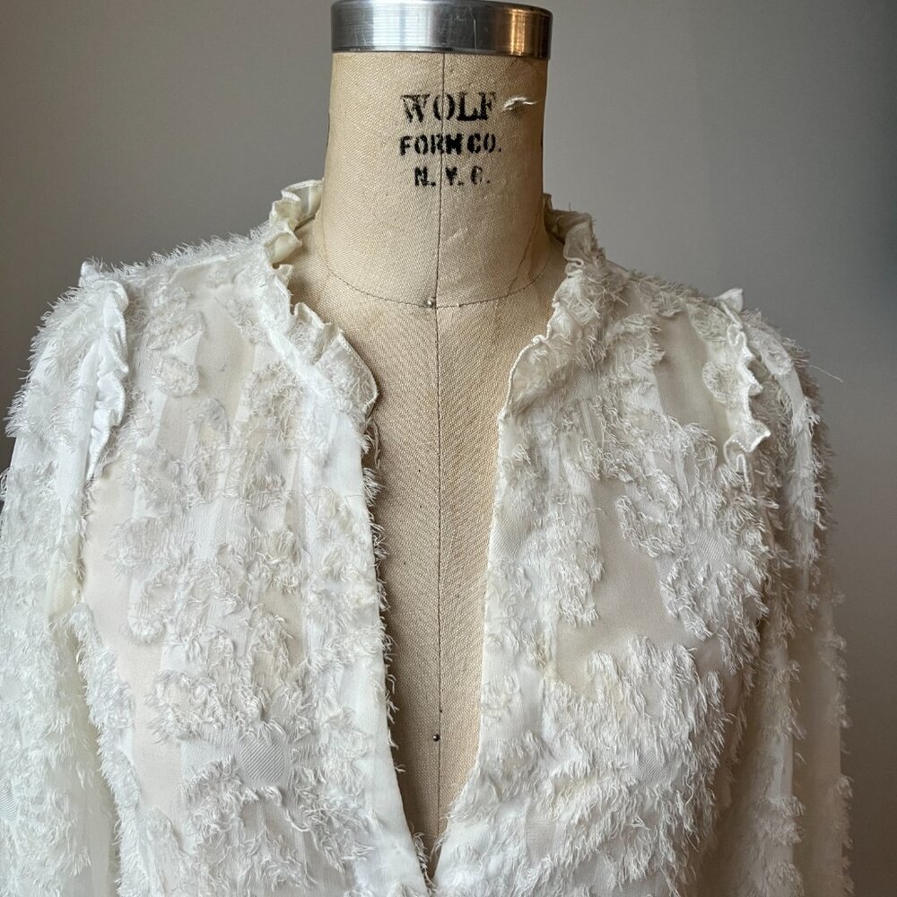Ivory Sheer Textured Blouse | 3/4 Sleeve | Romantic Party Top